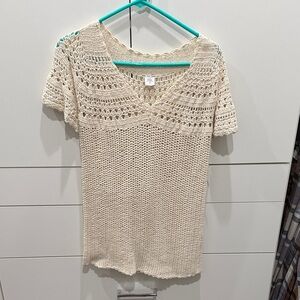 Source Unknown Cream Short Sleeve Crochet Top